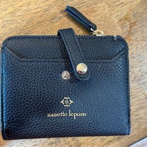 Nanette Lepore Textured Black Wallet with Gold Accents